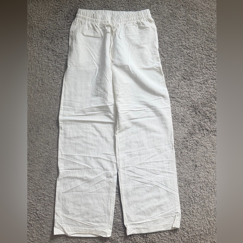 H&M White Linen Blend Pants